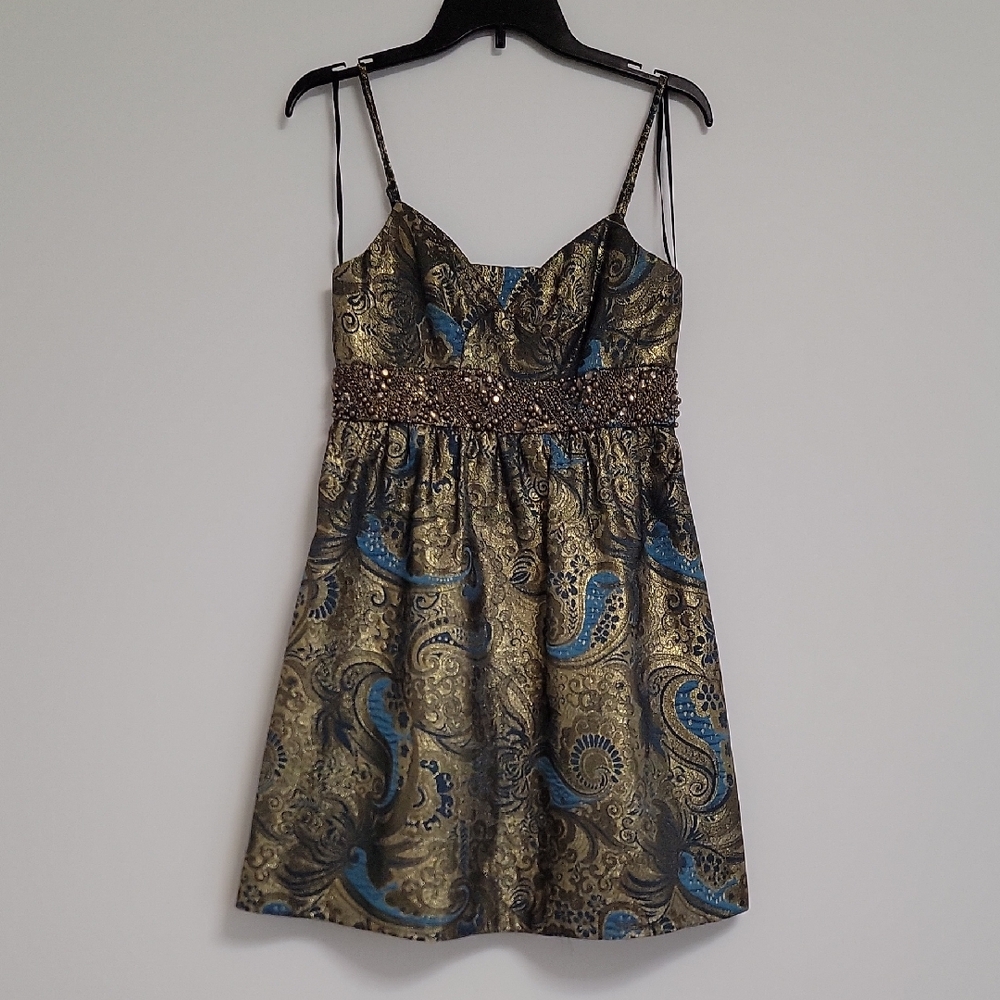 Gold and Blue Spaghetti Strap Mini Sundress